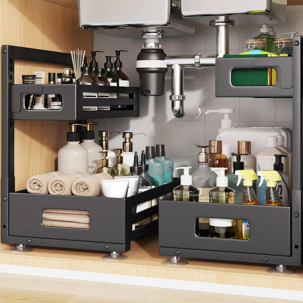 2 Pack Under Sink Organizer,Pull Out Cabinet Organizer with Smooth Cylindrica...