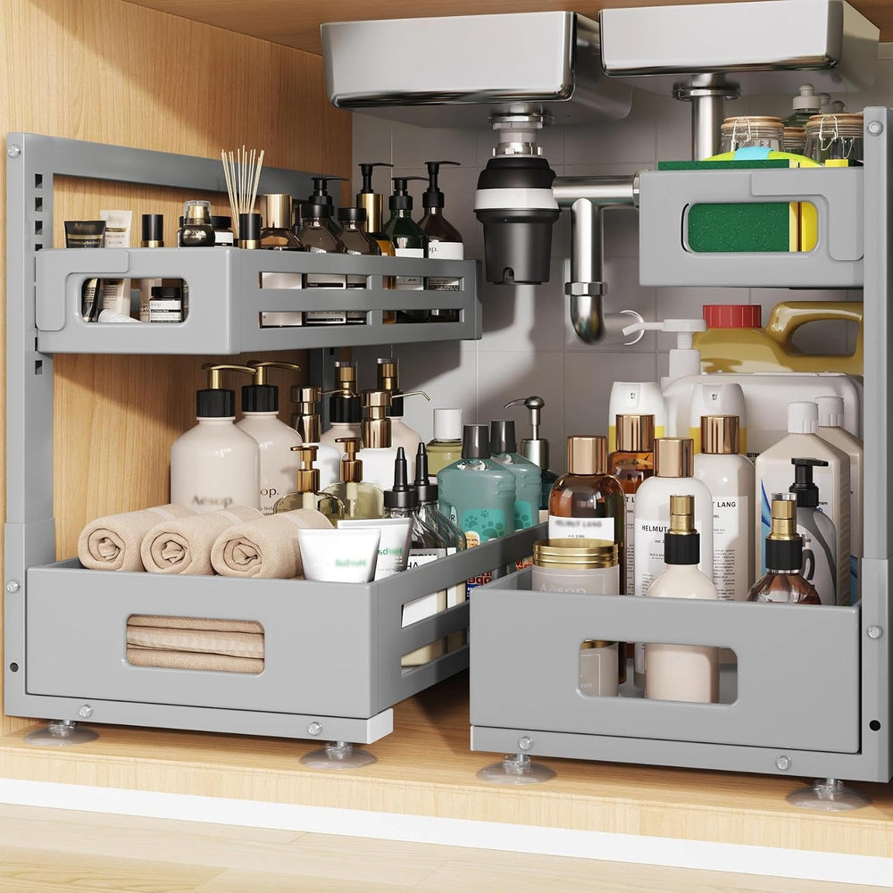 2 Pack 19IN-Depth Under Sink Organizer,Pull Out Cabinet Organizer With Smooth...