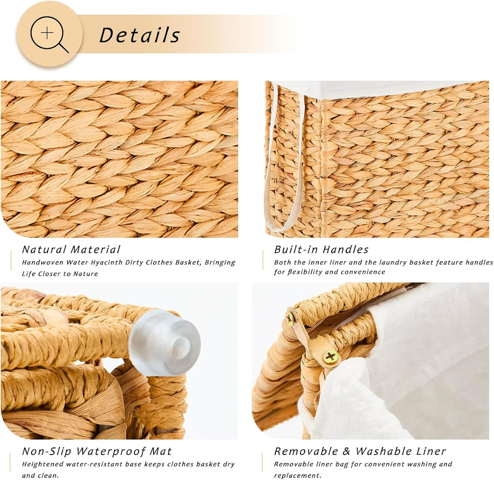 Handwoven Slim Laundry Hamper, 75L Narrow Laundry Basket, Natural Water Hyaci...