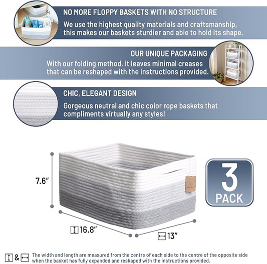NaturalCozy Storage Baskets 16.8”x13”x7.6” Cotton Rope Woven Baskets - Image 2
