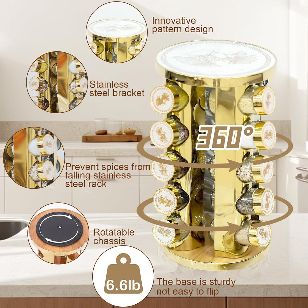 360-Rotating Kitchen countertop Stainless Steel Spice Rack, Apricot Leaf Appe...