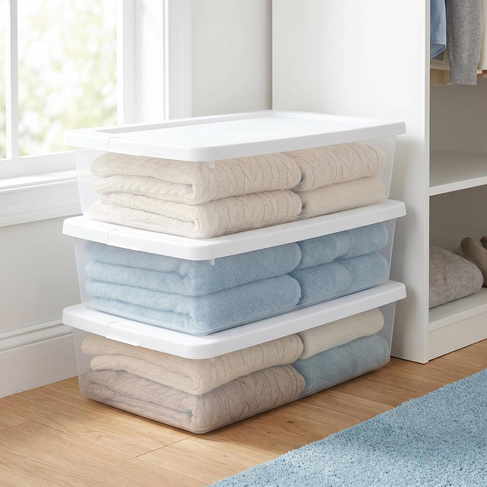 41 Quart Clear Under Bed Storage Bin with Snap-On Lid – Stackable, Transparen...