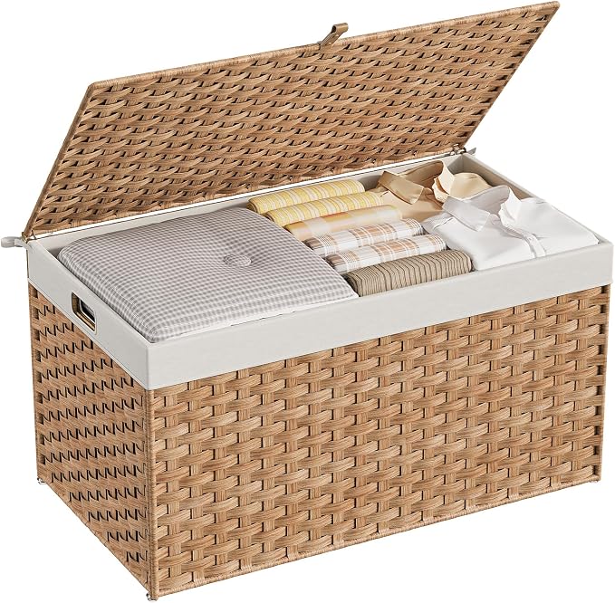 HOOBRO Storage Basket with Lid, 42.3 Gallon Wicker Basket, Handwoven Blanket - Image 8