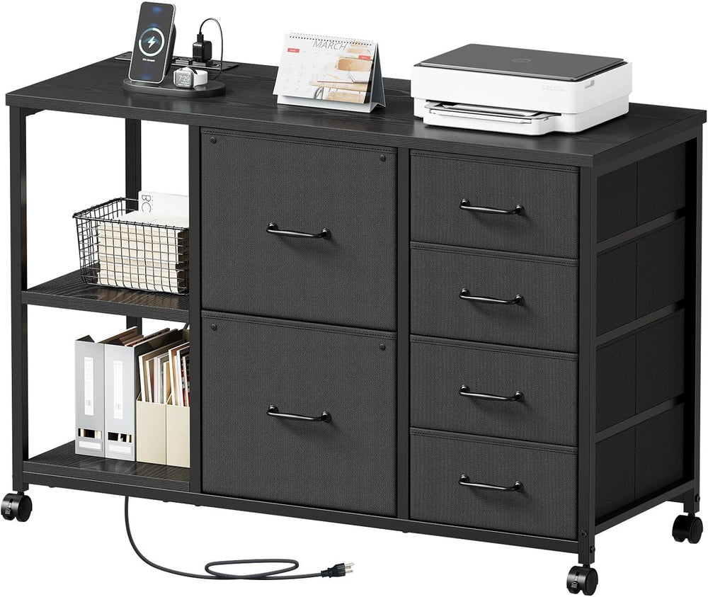 Maihail 6 Drawer File Cabinet with Charging Station and Open Storage Shelf
