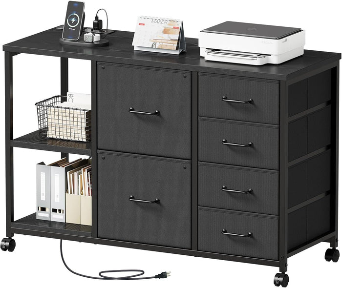 Maihail 6 Drawer File Cabinet with Charging Station and Open Storage Shelf