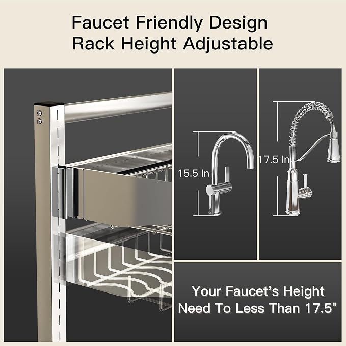 3 Tier Extra Large Stainless Steel Expandable Over The Sink Dish Drainer Drying - Image 10