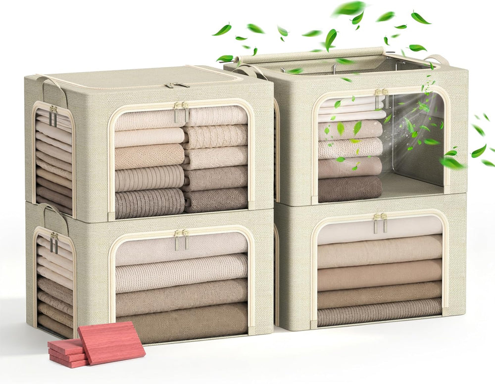 Furnhome 3-Side Access Clothes Storage Bins with Metal Frame, Foldable Fabric...