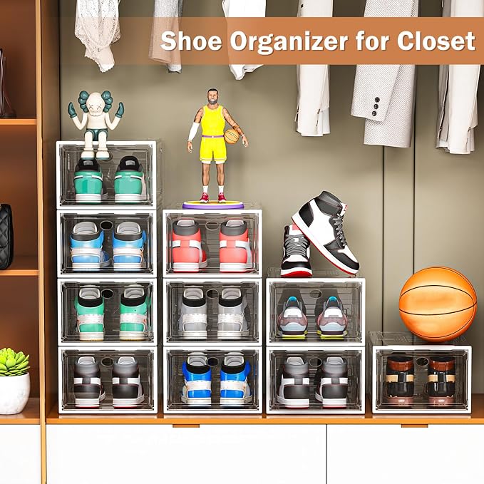 6 Pack Thicken Shoe Organizer Stackable, Upgraded Sturdy Shoe Storage Box - Image 6