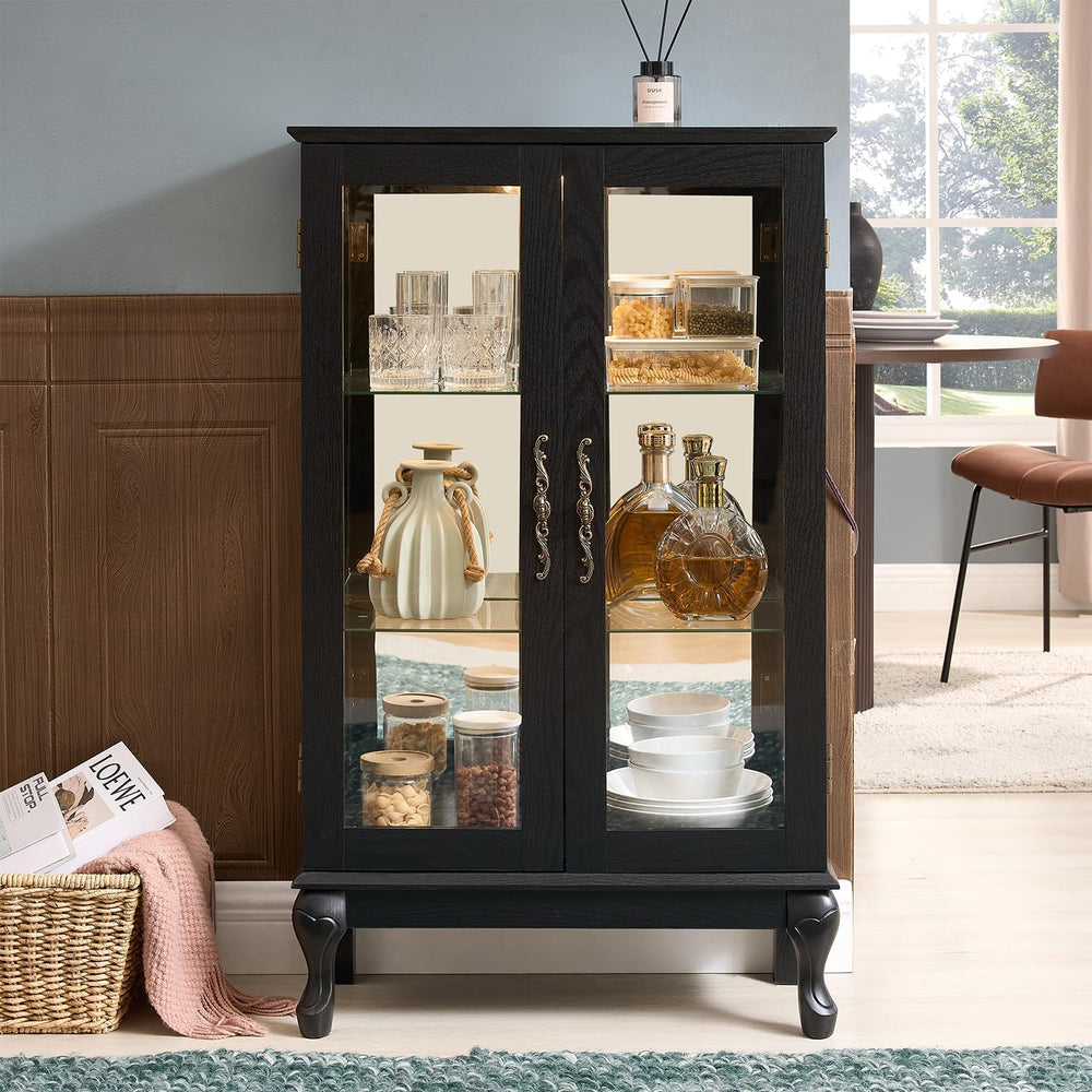 43" H Lighted Wooden Curio Cabinet, Freestanding Glass Display Case with...