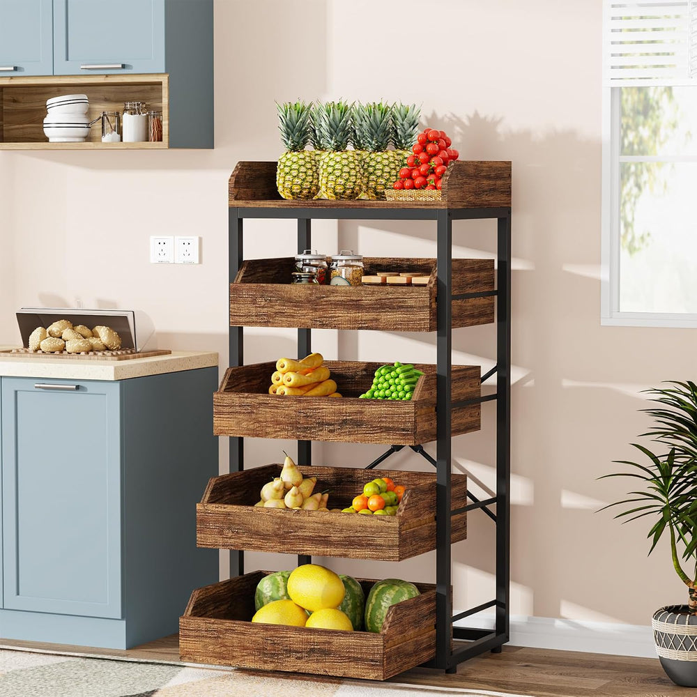 Tribesigns Wood Fruit and Vegetable Storage Rack, 5-Tier Pull-Out Snack Stand...