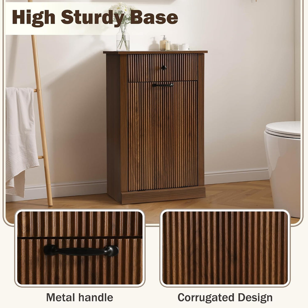 Wood Laundry Basket Cabinet, Hidden Trash Can Cabinet with Drawer, Versatile ...