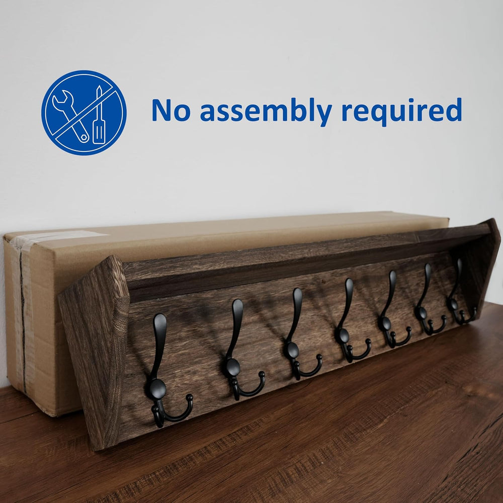 WEBI Coat Rack Wall Mount with Shelf,35" Long Wall Shelf with Hooks Unde...