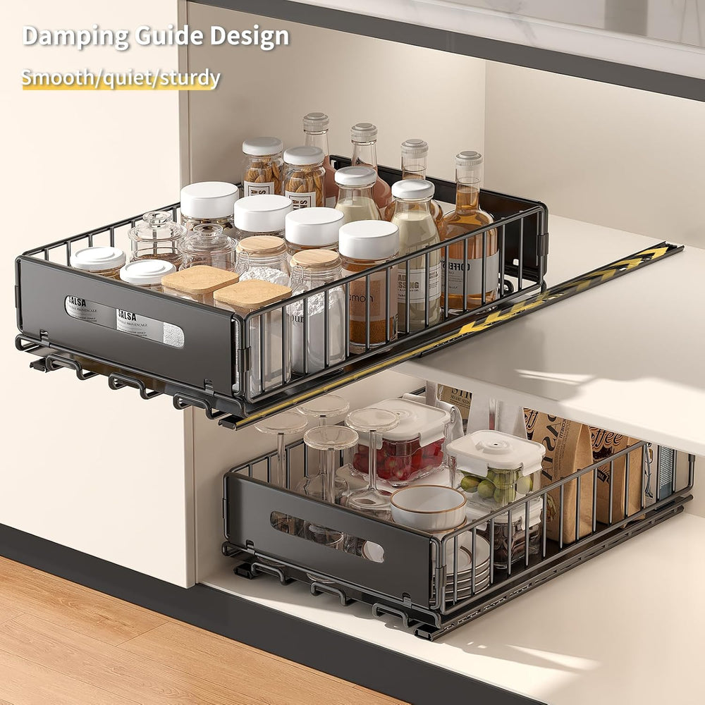 PureBox 2-Pack Pull Out Cabinet Organizer, Deep Storage for Pantry, Kitchen
