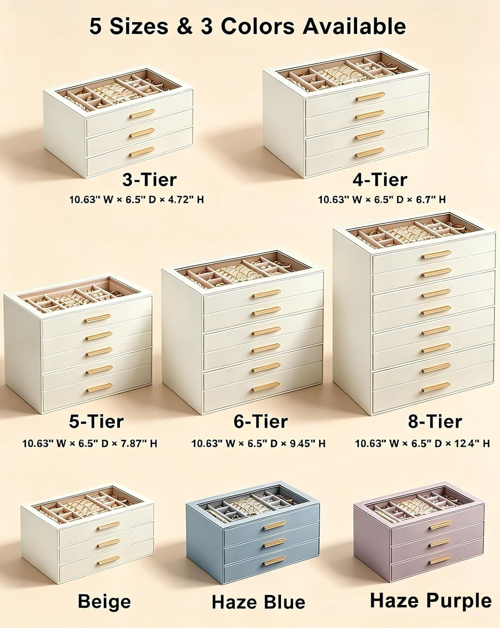 Lolalet Jewelry Box Organizer, 8-Layer Jewelry Storage Case -Beige