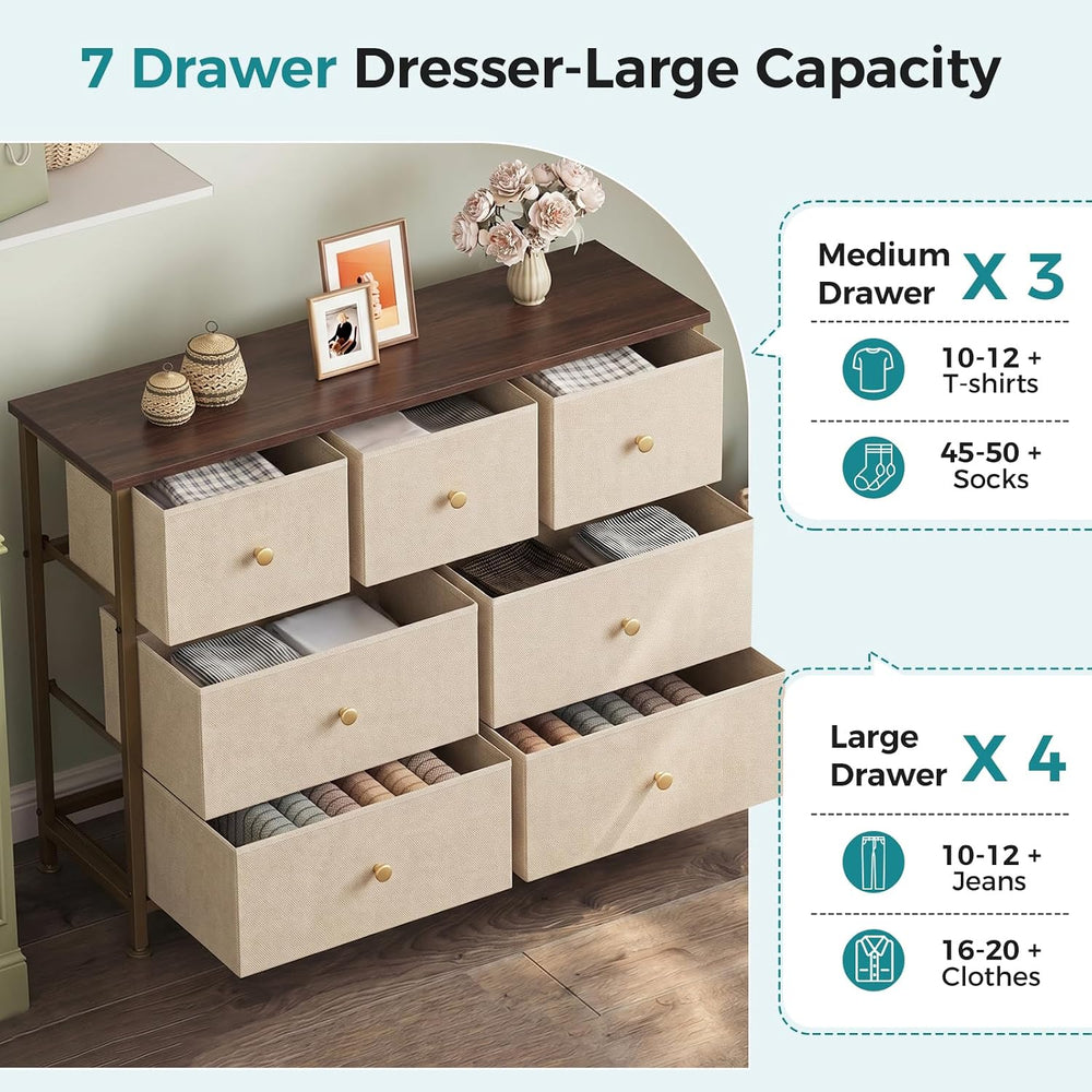 OLIXIS 7 Drawer Fabric Dresser, Storage Tower for Bedroom and Closet