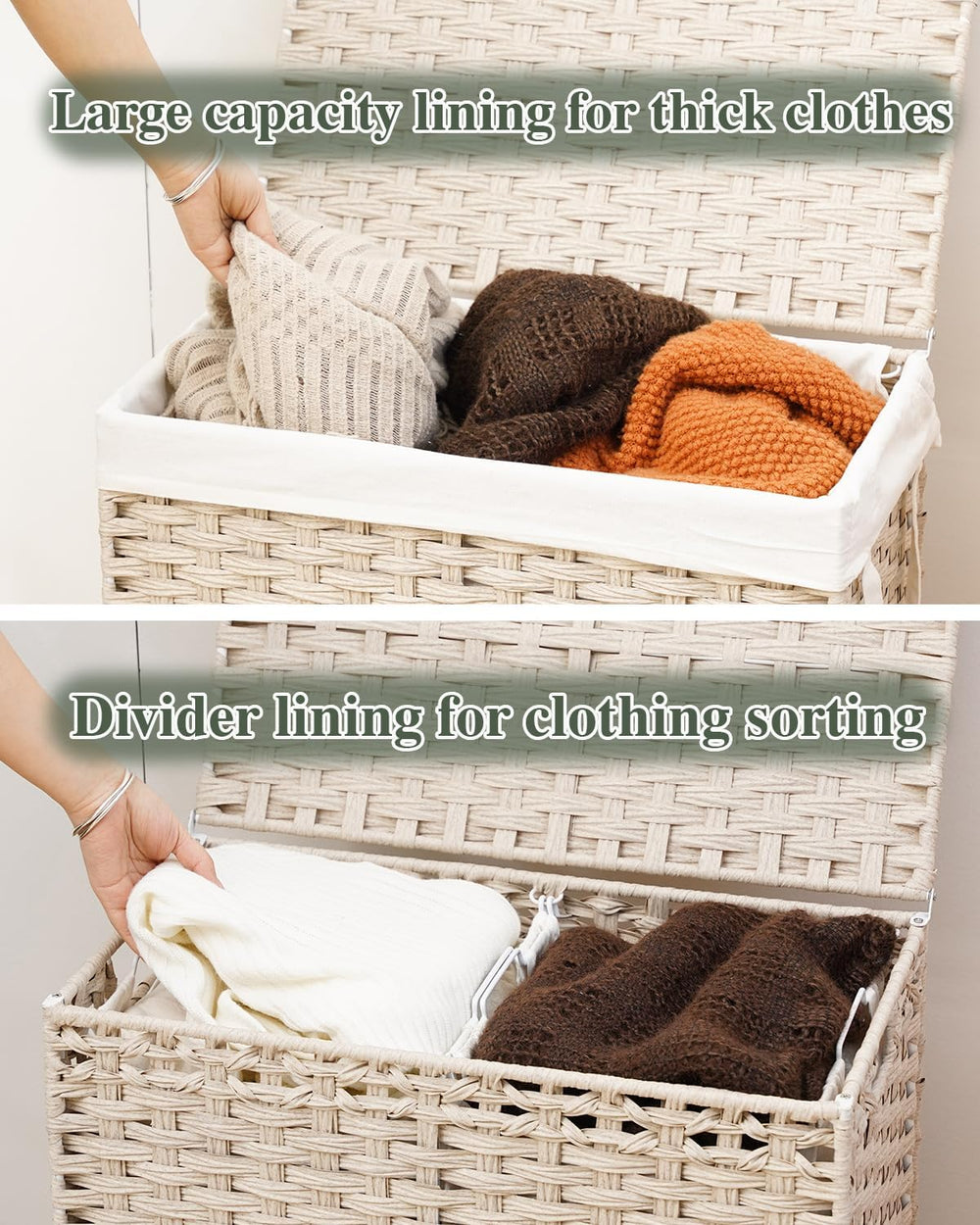 SETVSON Laundry Hamper with Lid PE Rattan Laundry Basket, Light Khaki