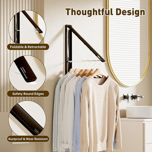 Clothes Drying Rack, Laundry Room Wall Mounted Retractable Clothes Hanger - Image 2