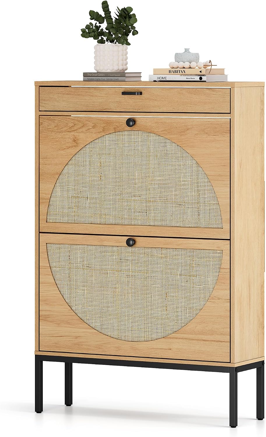 XIAO WEI Shoe Cabinet, Natural Semi Circle Rattan Shoe Storage Organizer Cabi...