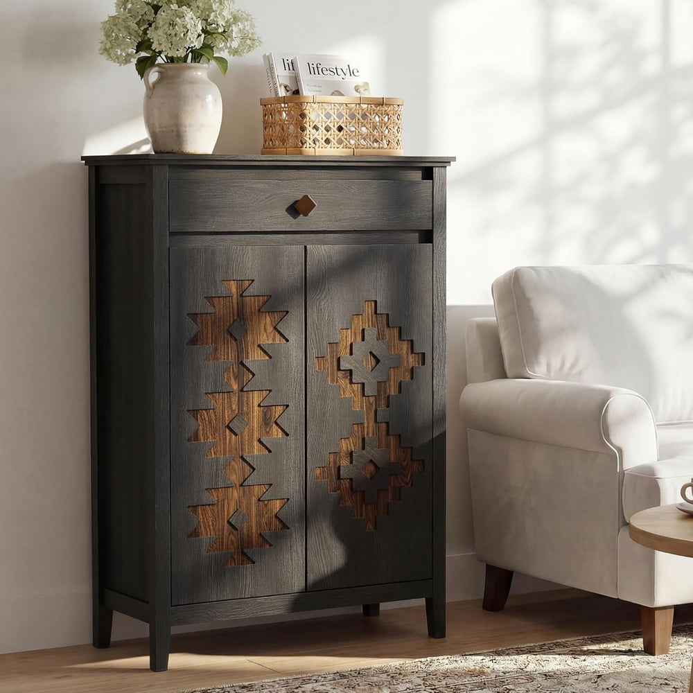 5-Tier Shoe Cabinet with Drawers, Wooden Shoe Storage Cabinet with Adjustable...