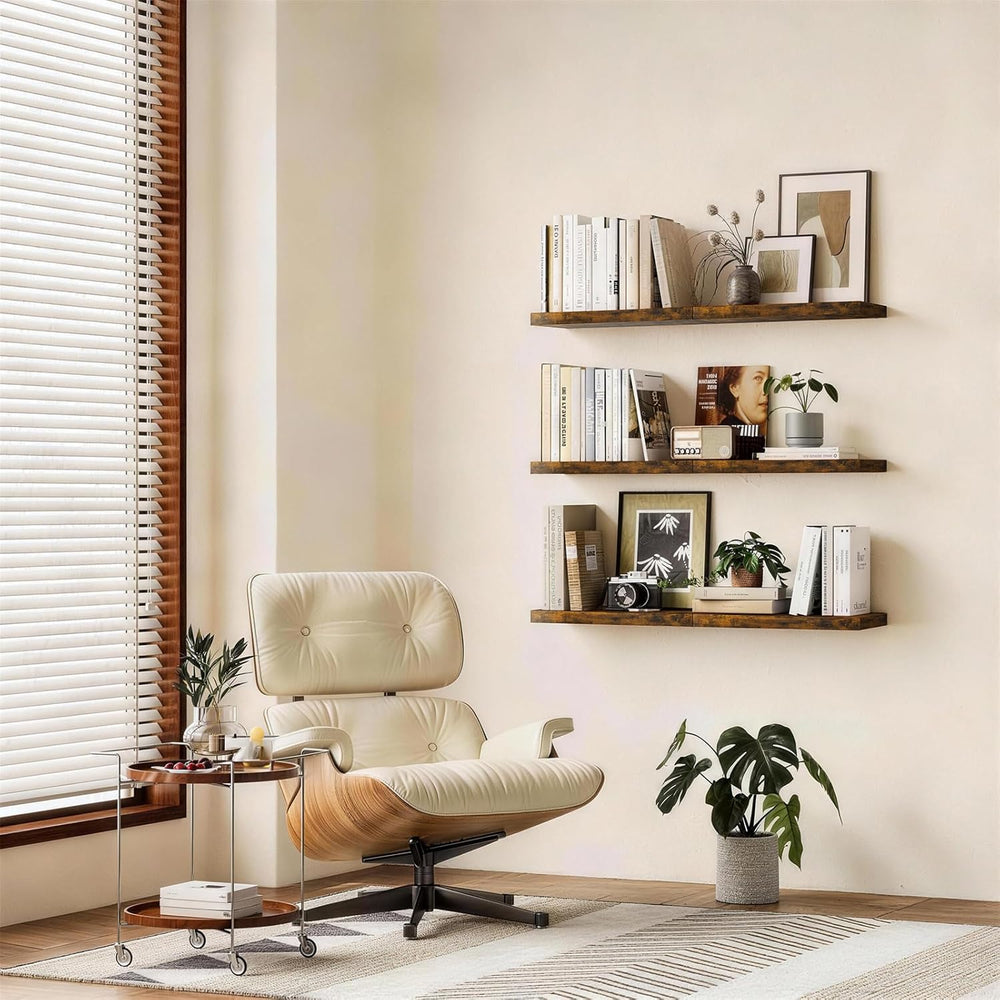 BAYKA Rustic Brown Floating Shelves 22.5in, 3 Pack, Wall Mount Wood Shelf