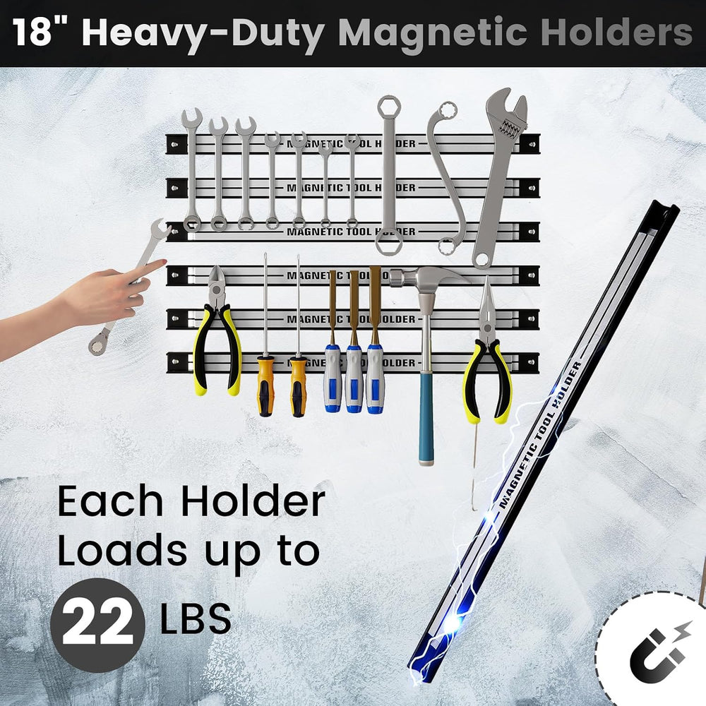 Goplus 6PCS 18" Magnetic Tool Holder, Wall Mounted 176LBS Capacity Magne...