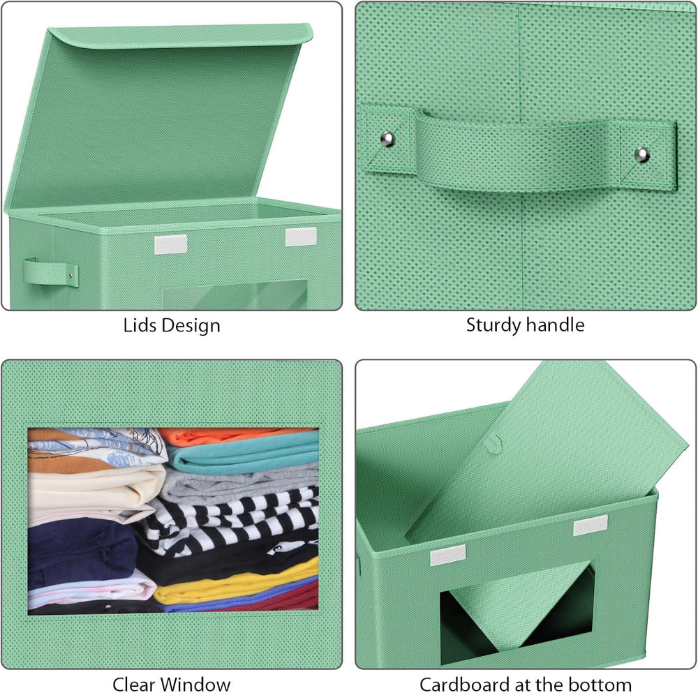 Univivi Fabric Foldable Storage Bins with Lids, 4 Pack, Green