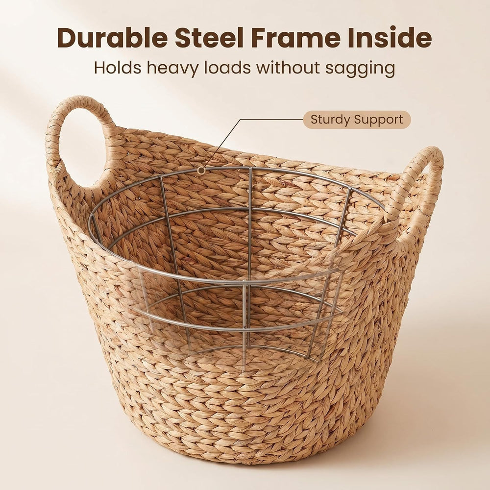 Extra Large Water Hyacinth Storage Basket with Handles, Natural Bin