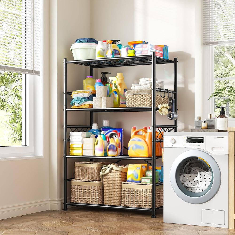 DurayLoly 5-Tier Metal Shelving with Hooks & Side Panel for Kitchen Pantry