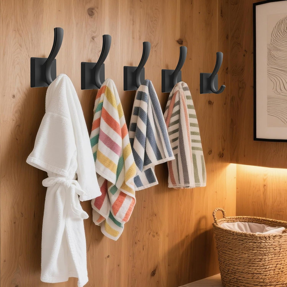 TOFIIGREM Black Coat Hooks for Wall Hanging, Bath Robe Hook Heavy Duty Thick ...