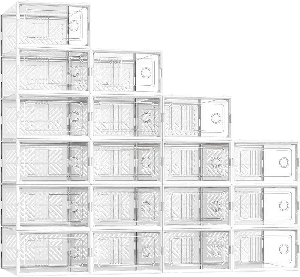 SONGMICS Stackable Shoe Boxes, Foldable, Ventilated Clear, Set of 18