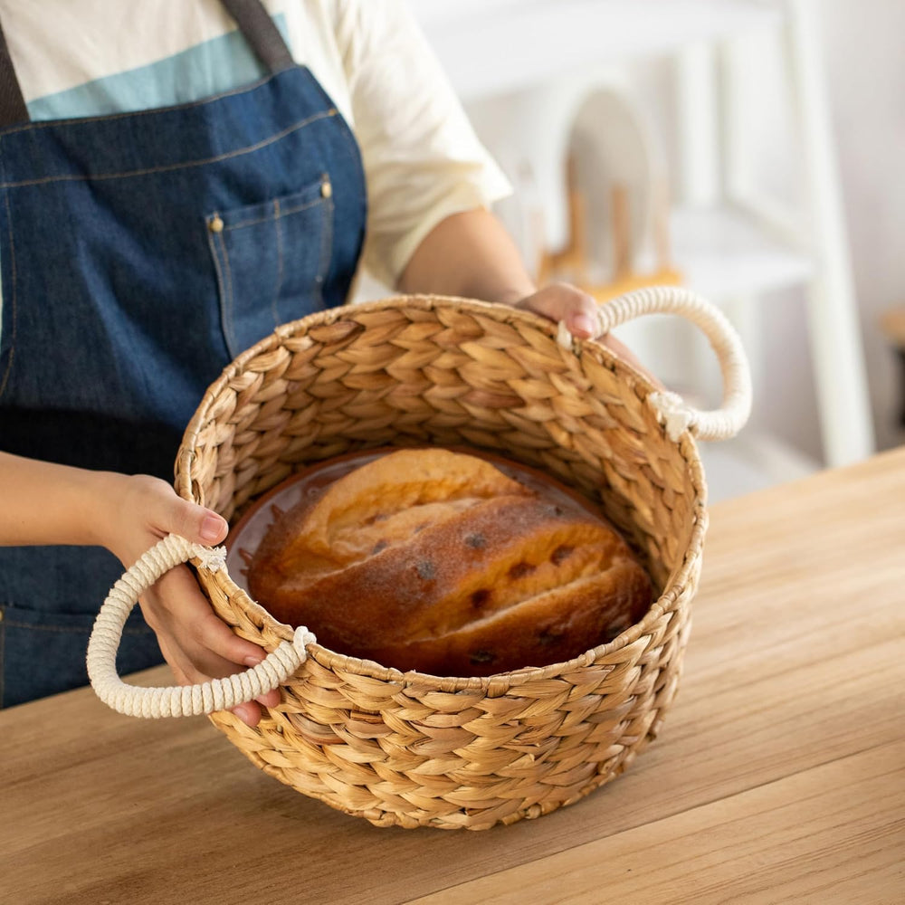 Bread Warmer Basket with Stone, 12 Inch Handwoven Wicker - Vintiquewise Round...