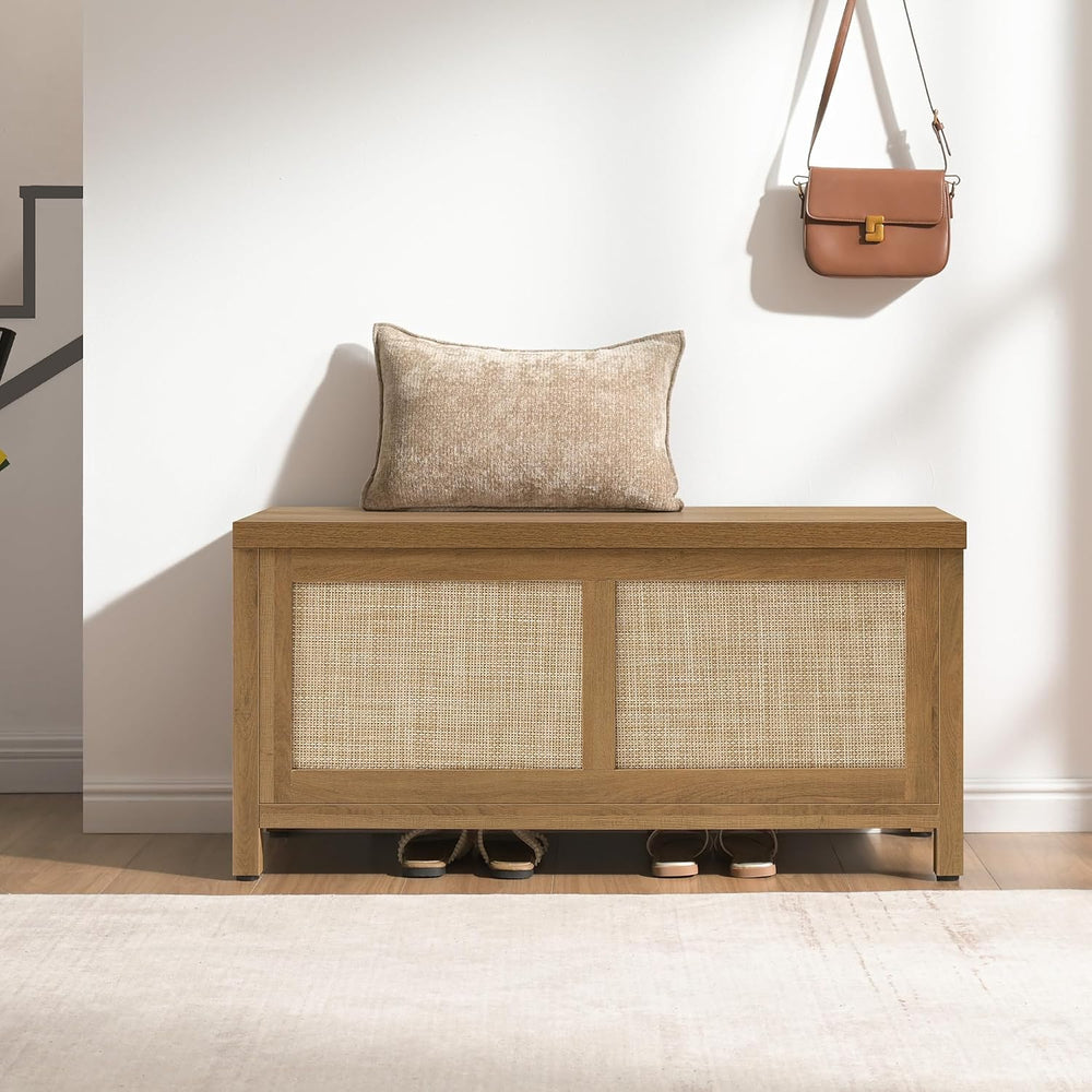 SICOTAS Rattan Storage Chest 39.4" Storage Bench for Bedroom