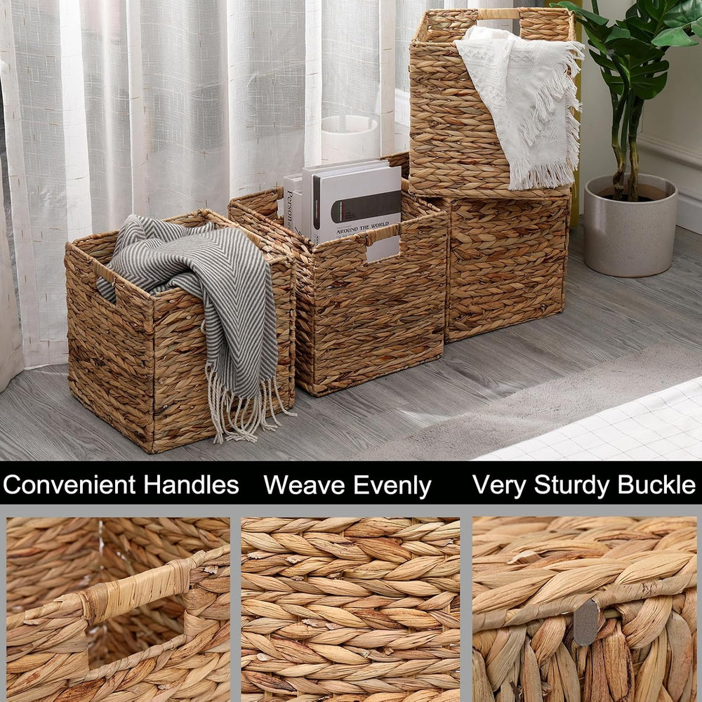11x11in Storage Baskets 4 Pcs Water Hyacinth Basket,Handwoven Storage Cubes