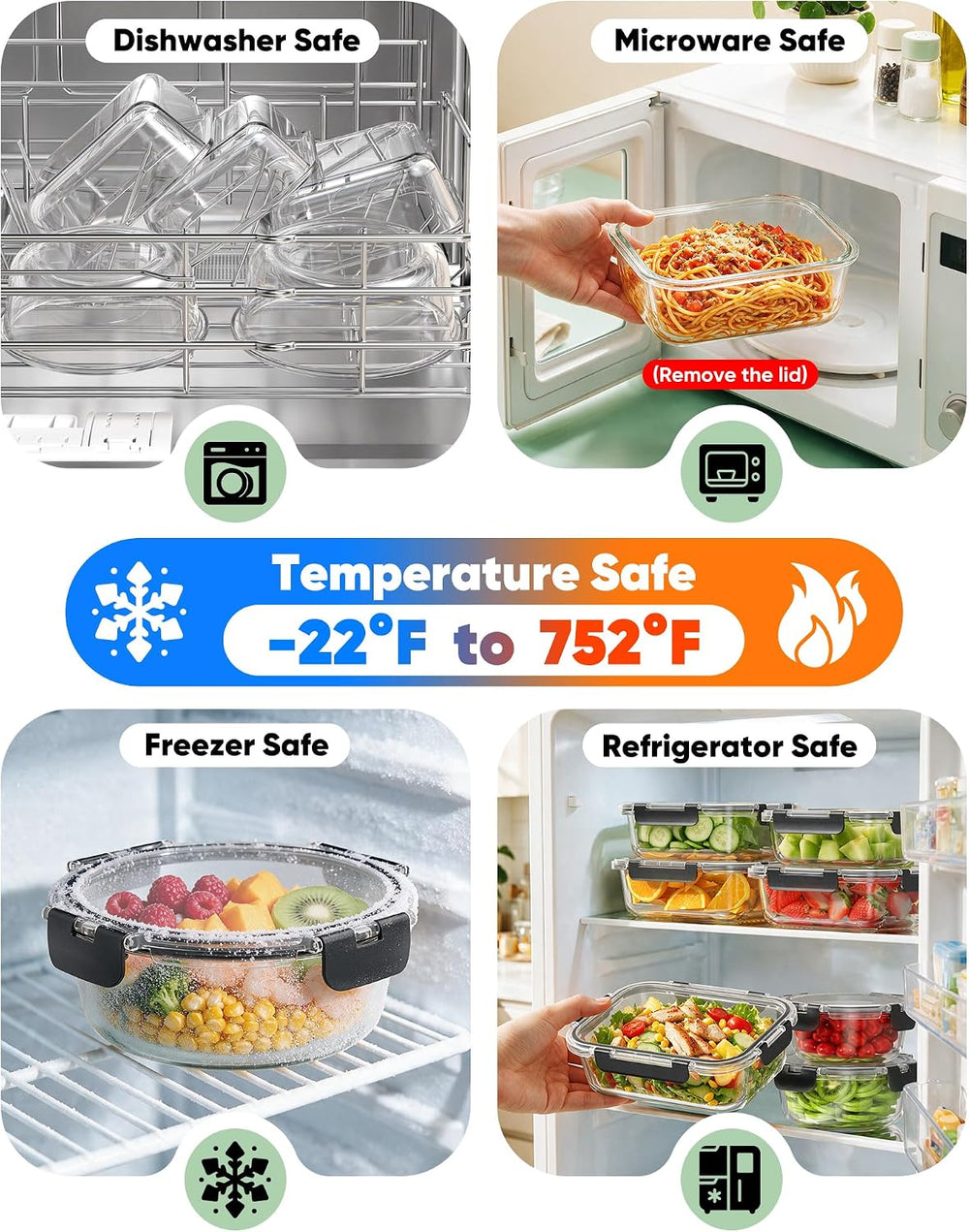 BiuLeon 40 PCS Glass Food Storage Containers with Lids, BPA-Free