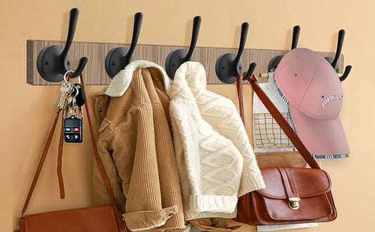 Black Wall Hooks, 6 Pack Coat Towel Hook Heavy Duty Metal Double Bath Robe Hook - Image 2