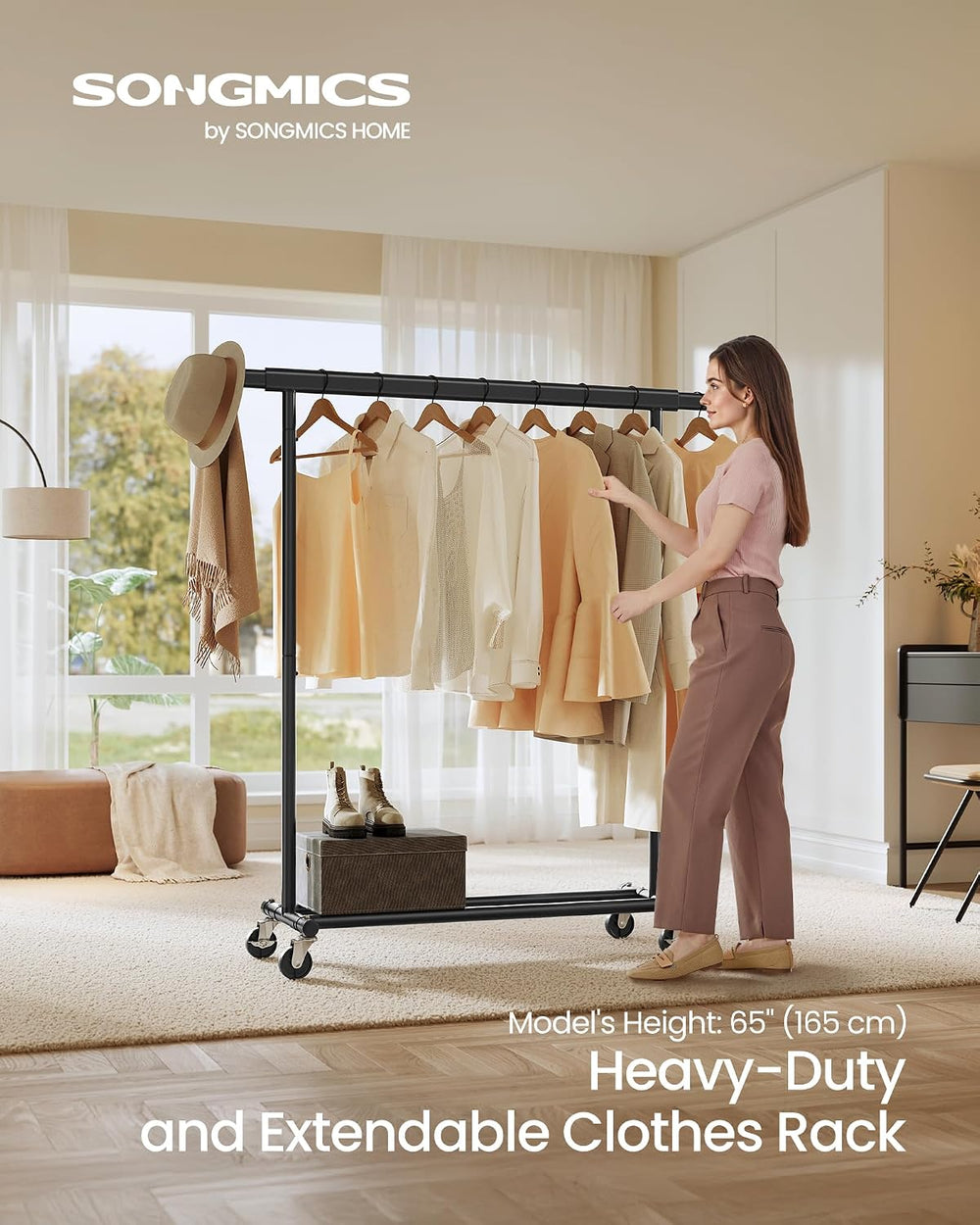 SONGMICS Clothes Rack with Wheels, Heavy-Duty, 220 lb Load Capacity