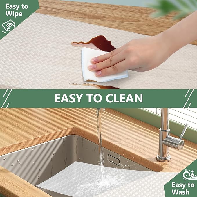 Shelf Liners, Non-Adhesive Drawer Liner, Waterproof & Oil-Proof Kitchen C...