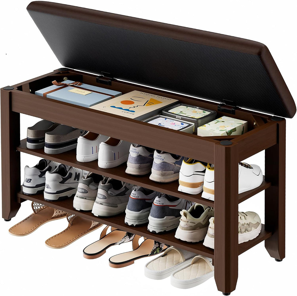 Homleke 31.5" Wide Solid Wood Shoe Rack Bench with Flip-Top Storage