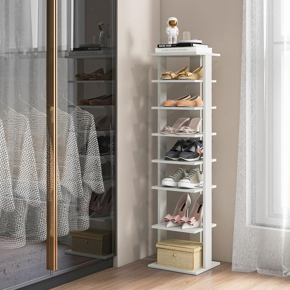 Tangkula 8-Tier Vertical Shoe Rack, Space-Saving Corner Shoe Organizer for 7 ...