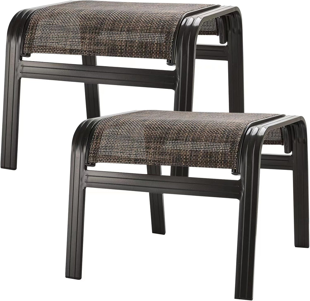 Patio Footstools Outdoor Foot Rest Aluminum Ottomans Samll Seat Wicker Furnit...