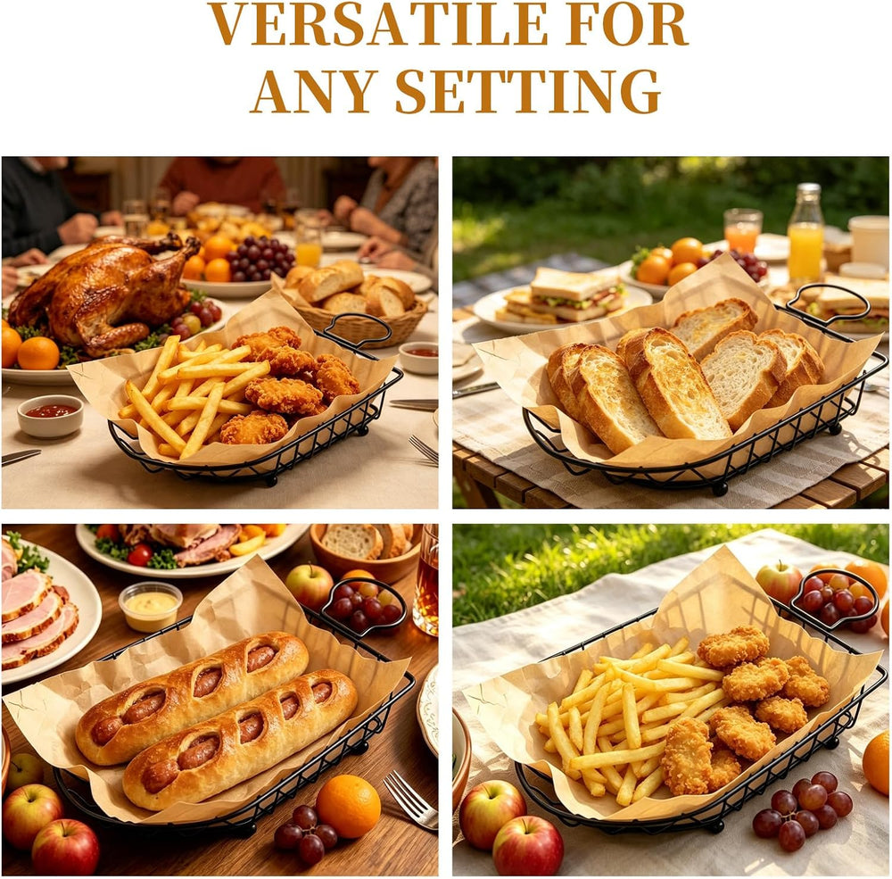 12pcs Wire Bread Basket, 9.5 * 5 * 2.2in-Metal Food Baskets with Handles, Reu...