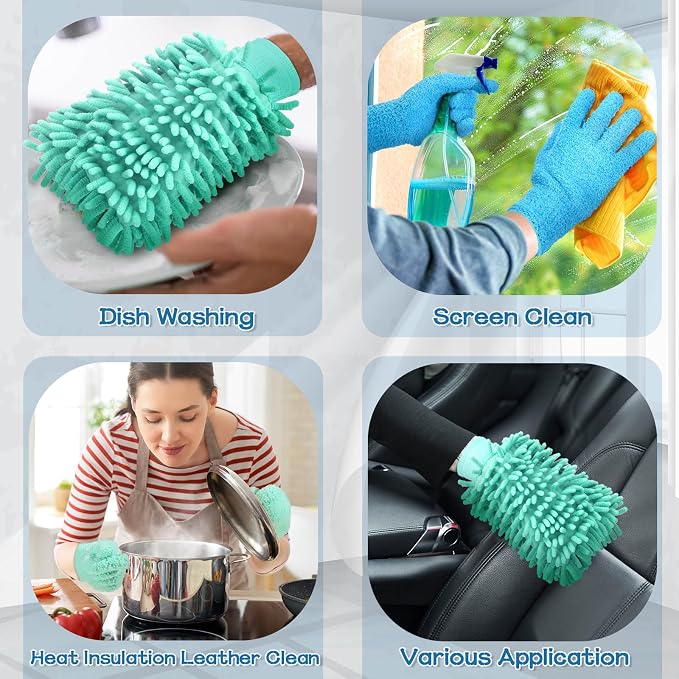 6 Pcs Microfiber Dusting Mitt Gloves Microfiber Washable Dusting Gloves Car - Image 6