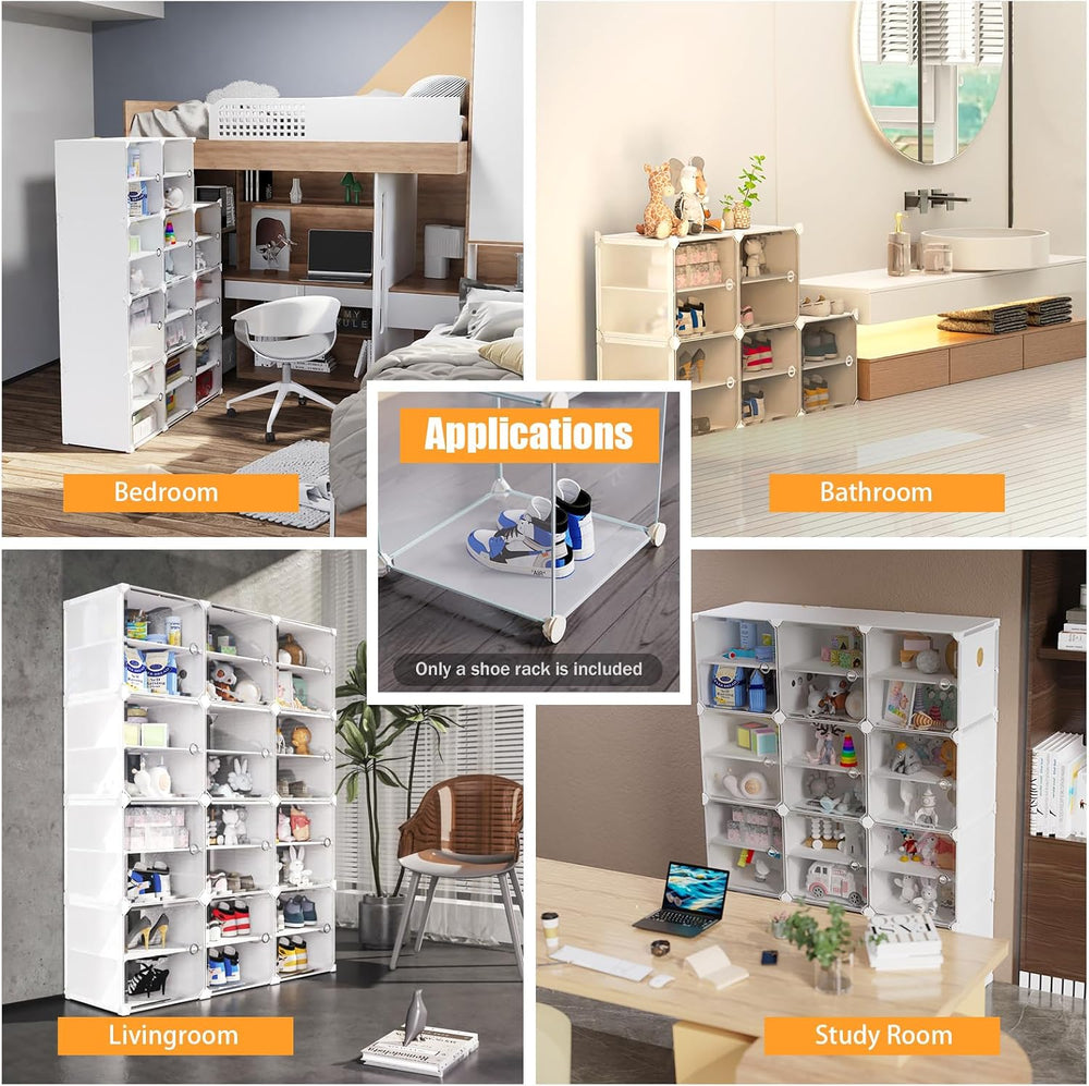 12-Tier Stackable Shoe Rack Cabinet: 92 Pairs Shoe Storage Organizer, White, ...