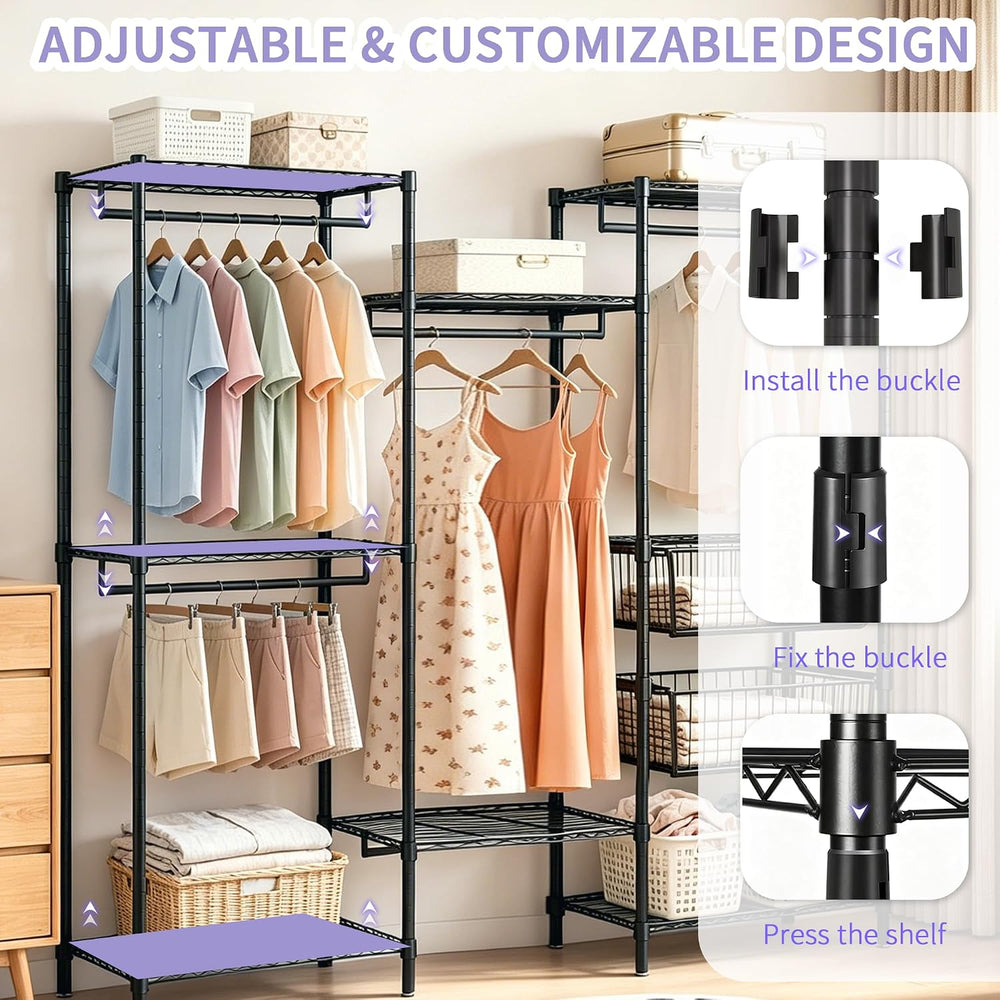 Heavy Duty Clothes Rack, Garment Rack with 4 Hanging Rods, 6 Adjustable Wire ...