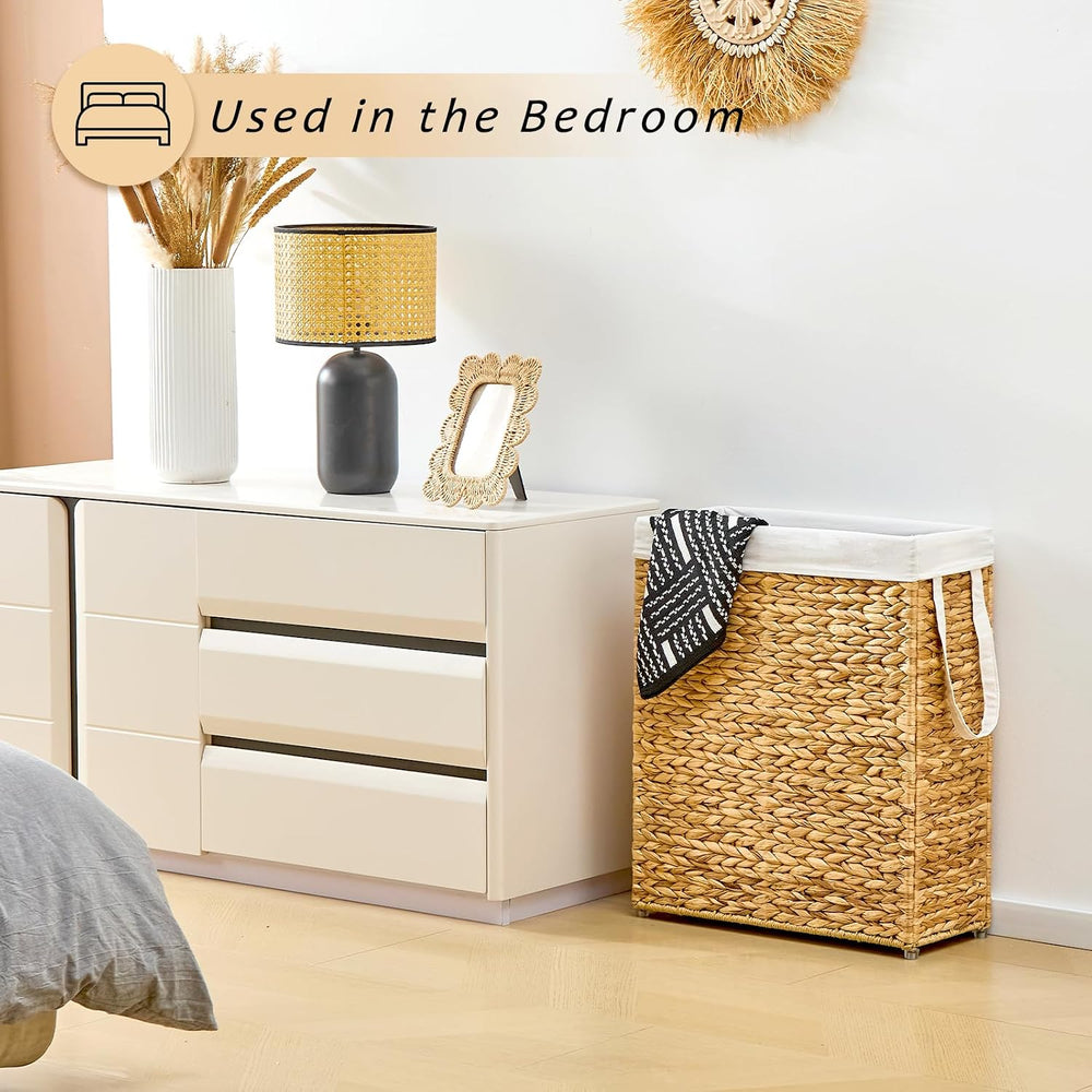 Handwoven Slim Laundry Hamper, 75L Narrow Laundry Basket, Natural Water Hyaci...