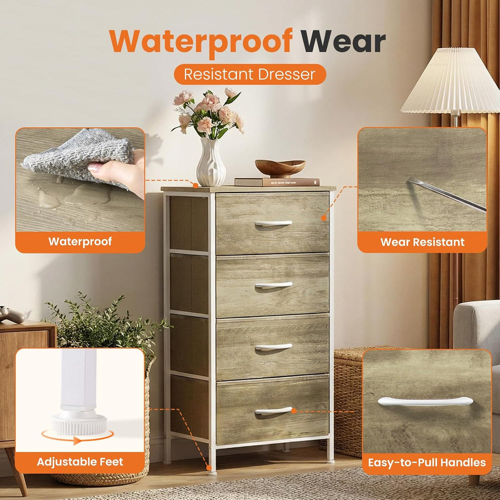 Sweetcrispy Dresser for Bedroom, 4 Drawer Storage Cabinet, Tall Nightstand