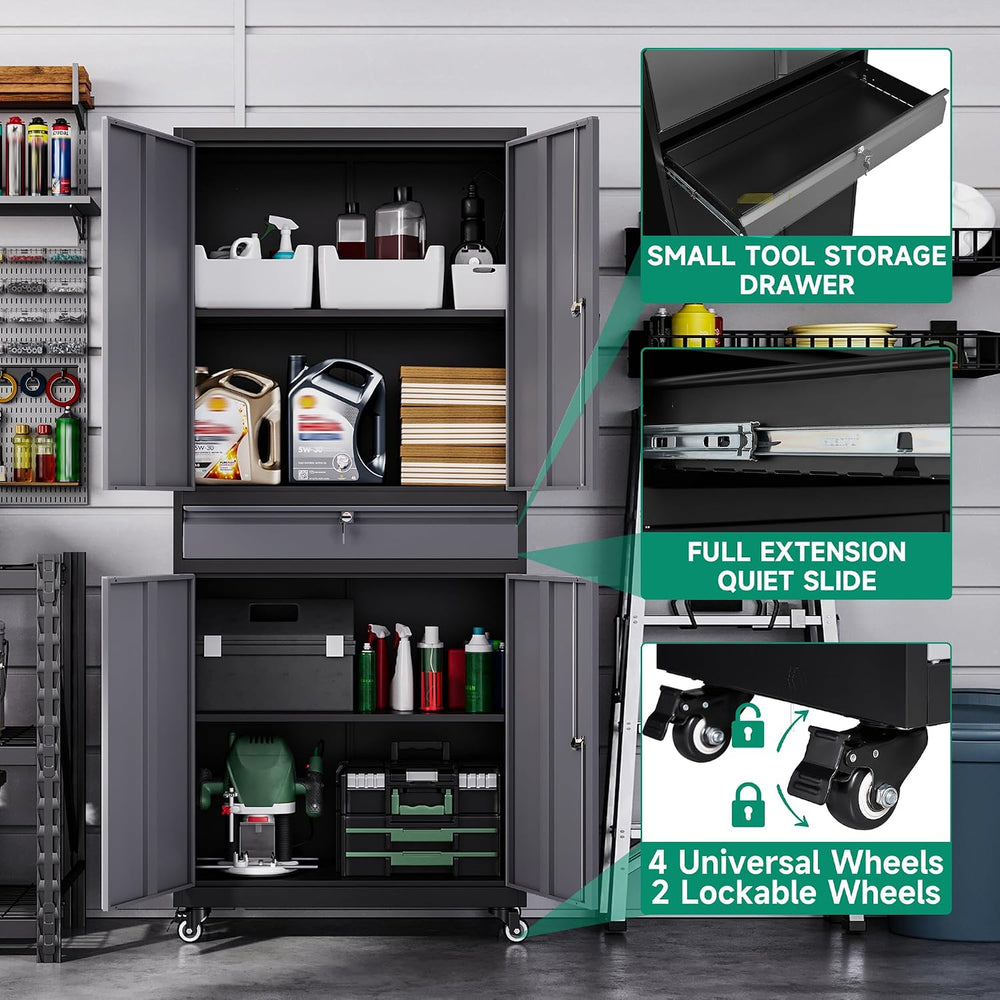 Letaya Metal Garage Storage Cabinet with Wheels,72” Rolling Tool Cabinet with...