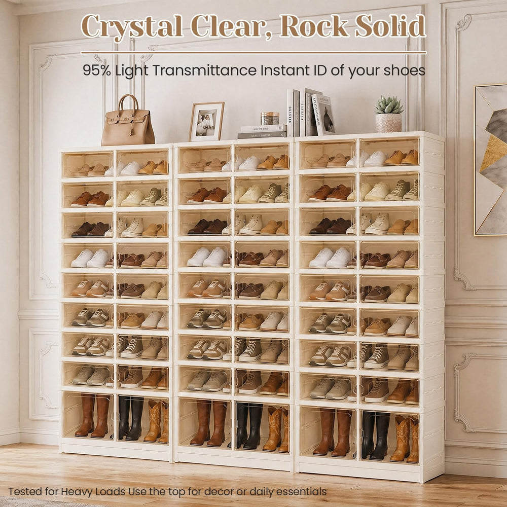 Foldable Shoe Rack, 9-Tier Shoe Storage Cabinet with Clear Doors for Closet