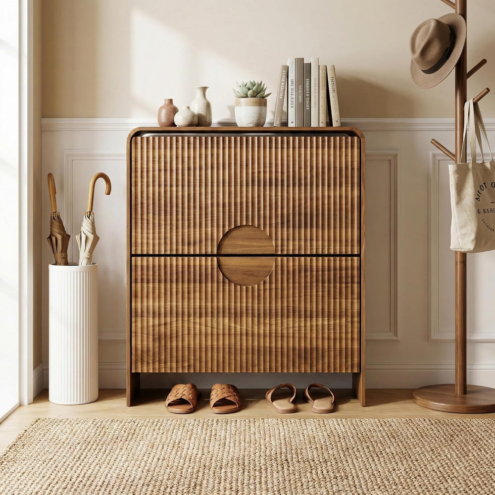 Slim Shoe Storage Cabinet for Entryway, Narrow Shoe Cabinet with 2 Tier Flip ...