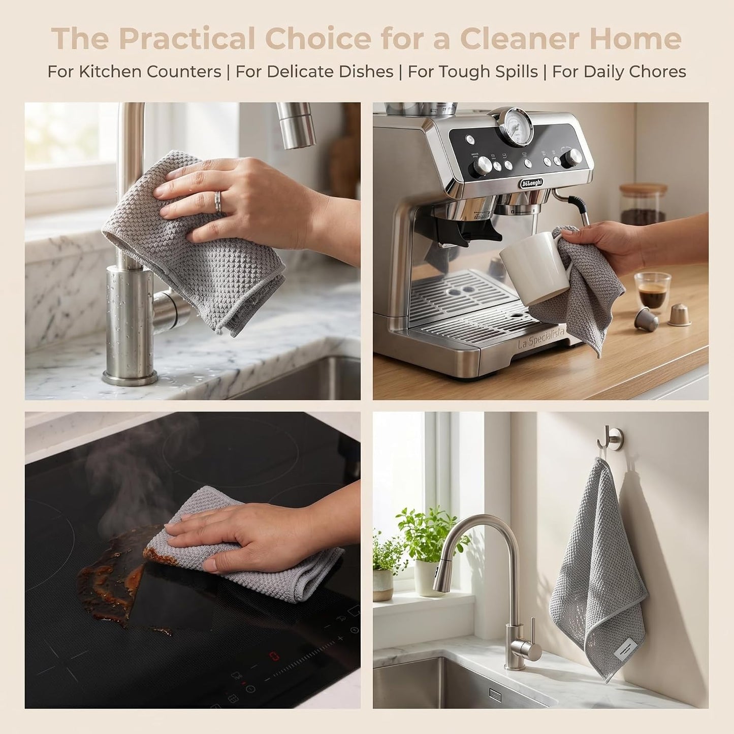 Microfiber Cleaning Cloths 6-Pack, Absorbent Textured Towels Large 12x16 In | Perfect for kitchen countertops, dishes & household cleaning. Streak-free, lint-free, reusable.